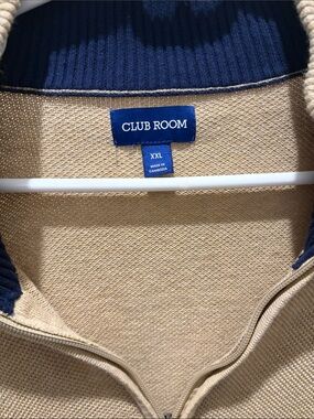 Club Room Cream Zip-Up Sweater with Navy Trim